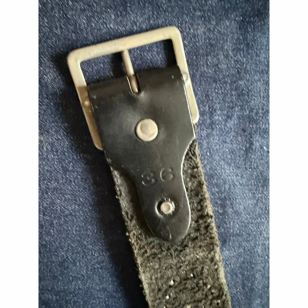 Vintage Western Black Studded Leather Belt Calf Hair Inlay Size 36